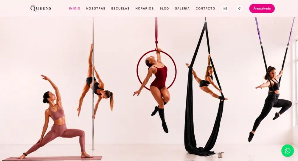 Portada de la web de Queens Aerialsport y Poledancesport